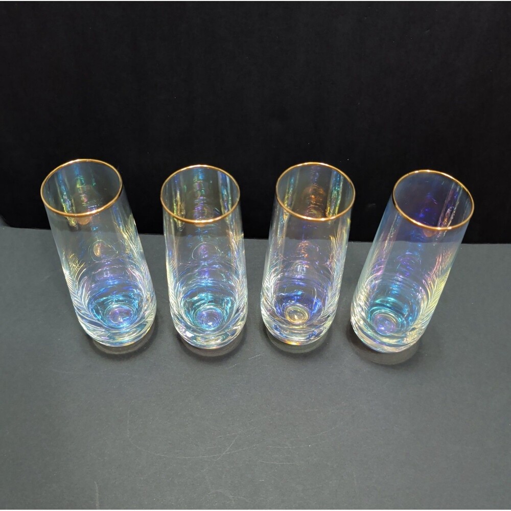 Set of 4, Iridescent Transparent Champagne Stemless Glasses Mimosa Glass Set